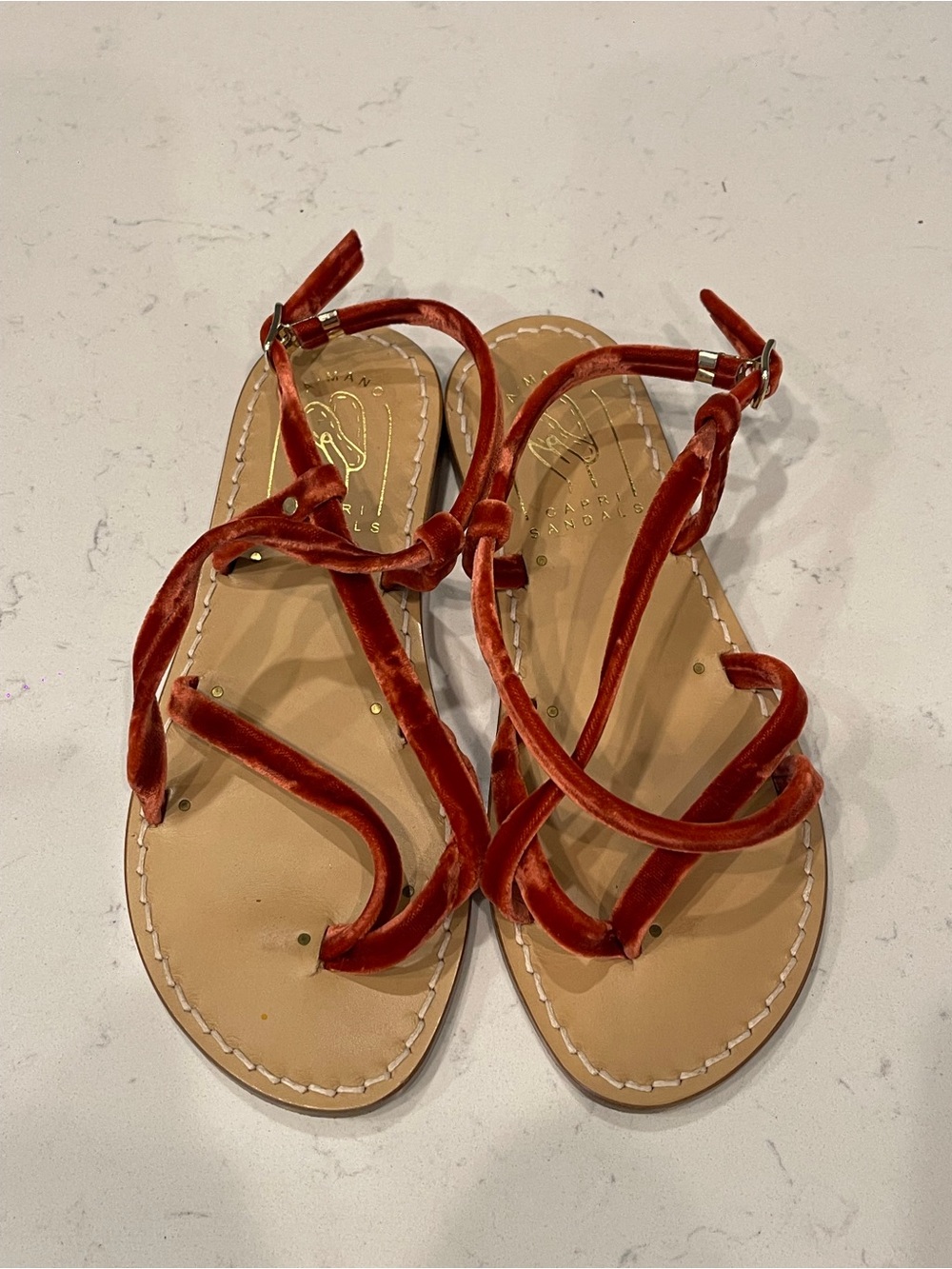 A Mano Capri  Velvet Strappy Sandals Rust 35